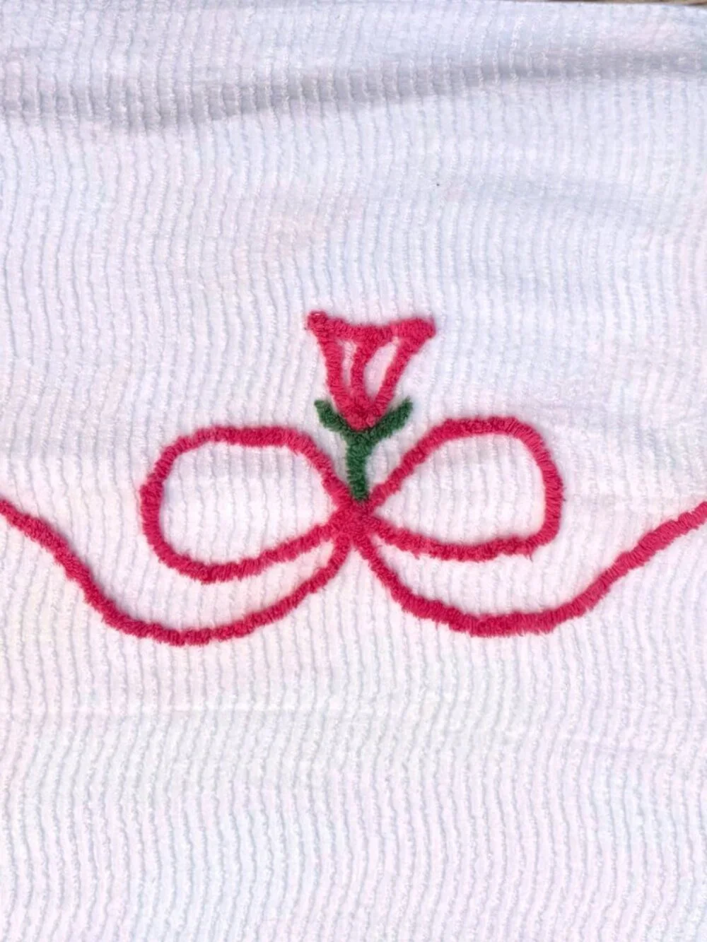 Vintage Chenille Twin Bedspread Pink Ballerina Roses Cottagecore Balletcore